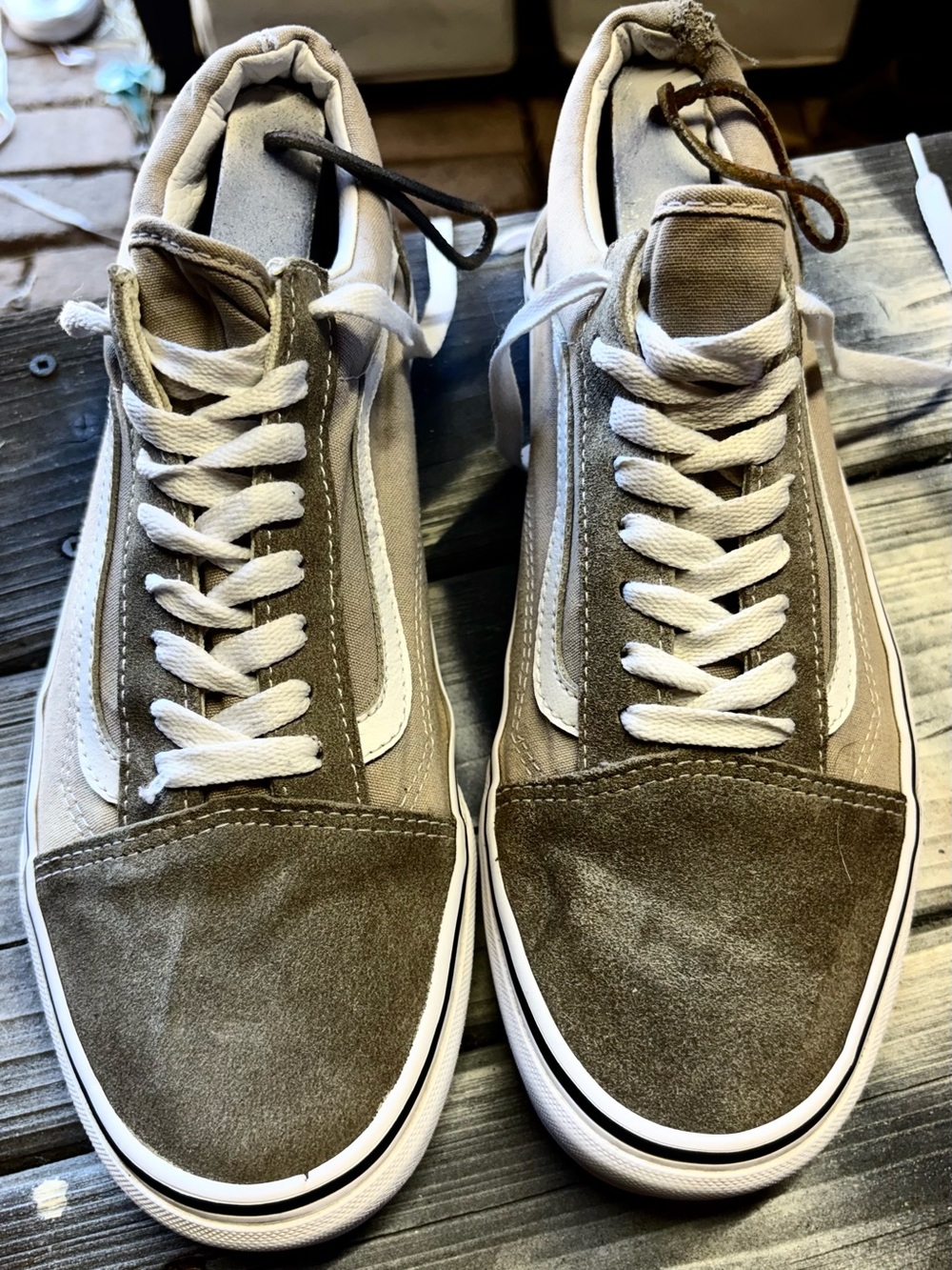 Vans Old Skool Suede and Canvas Sneakers in Taupe and White